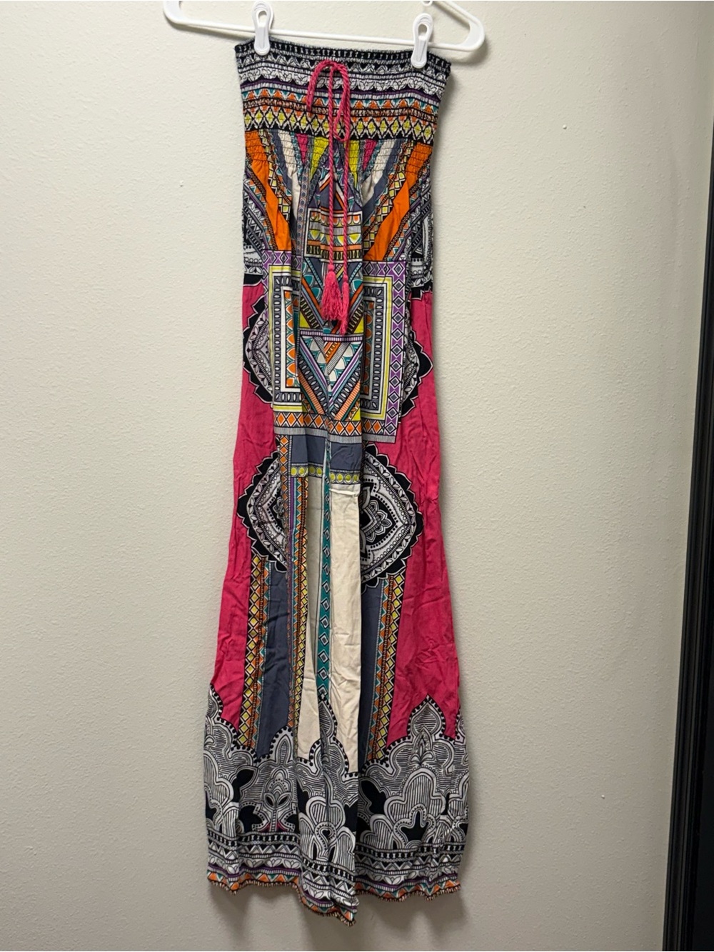Flying Tomato Maxi Dress Small Boho Tribal Geo Strapless Multicolor 100% Rayon